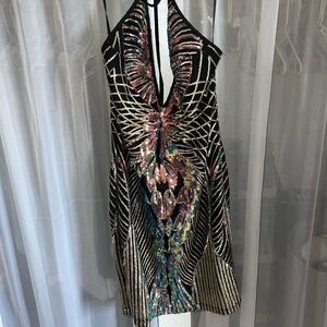 Fashion Nova Vibrant Sequin Backless Dress